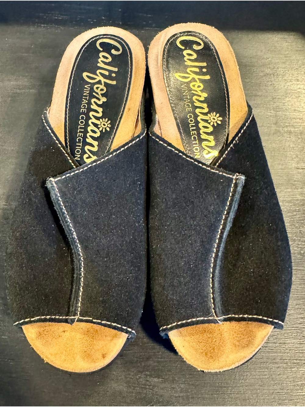 Black Open-Toe Wedge Slides
